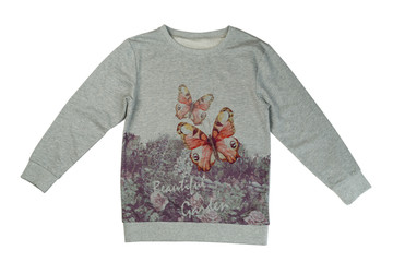 Gray sweatshirt with a print, isolate