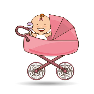 cute newborn pink pram design vector illustration eps 10