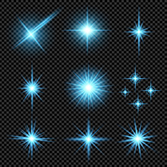 Creative concept Vector set of glow light effect stars bursts with sparkles isolated on black background. For illustration template art design, banner for Christmas celebrate, magic flash energy ray