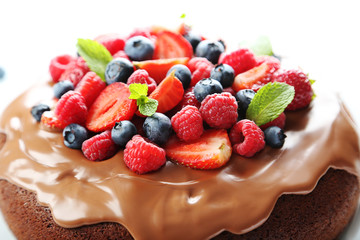 Homemade chocolate cake with the berries