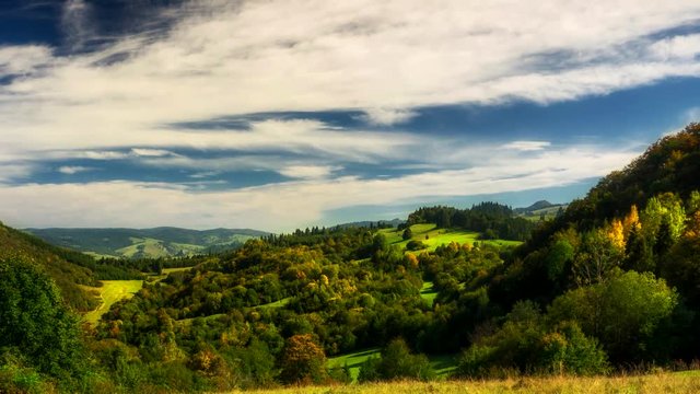 Timelapse clouds over Pieniny mountains. Poland.