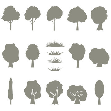 Vector collection of tree silhouettes isolates on white background
