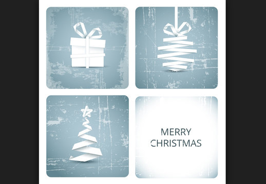 Paper Style Christmas Decorations Banner with Grunge Texture