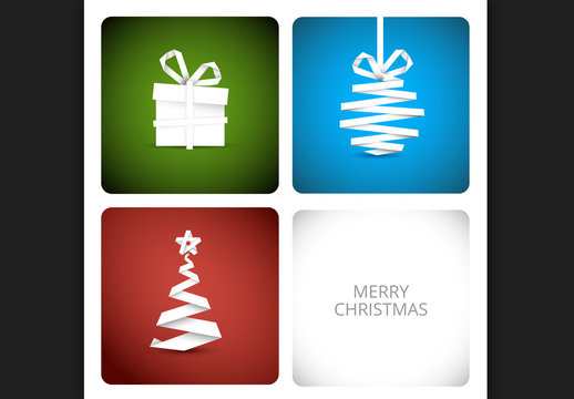 Paper Style Christmas Decorations Banner on Colored Backgrounds
