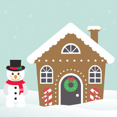 christmas house with snowman vector