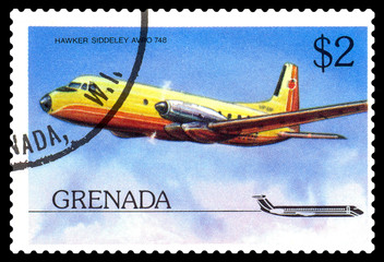 Postage stamp. Hawker Siddeley HS 748.
