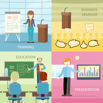 Set of Business Education Concepts in Flat Design.