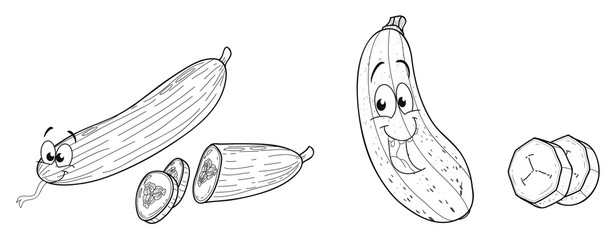 Lächelnde Gurke und Zucchini