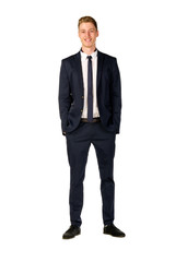 Young businessman full length portrait isolated