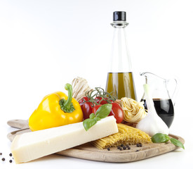 Mediterranean cooking with pasta and ingredients