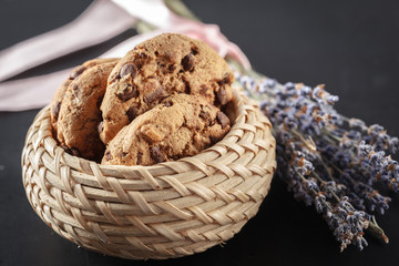 Homemade cookies on a black background