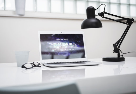 Laptop Computer at an Office Desk Mockup 1