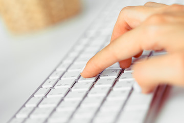 Hands of an office woman typing