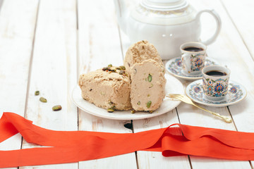  traditional eastern desserts on wooden background