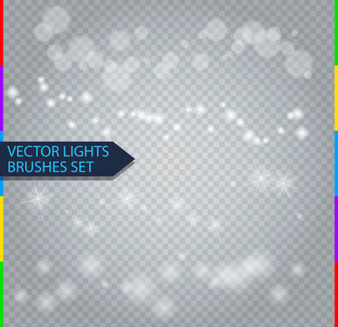 Vector light brushes for design. Bokeh effect, sparks, stars, blur. Isolated on transparent background