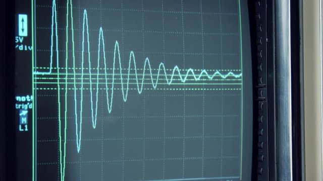 close-up shot of a digital oscilloscope analyzing a signal waveform