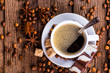 coffee cup and coffee beans