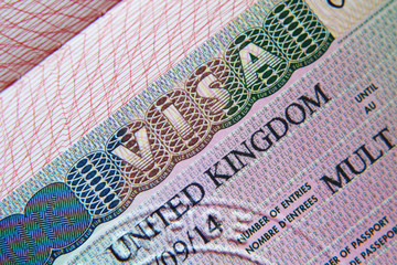 United Kingdom visa in a passport