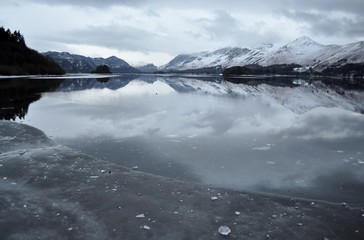 Ice and melting water in Lakeland scene      England