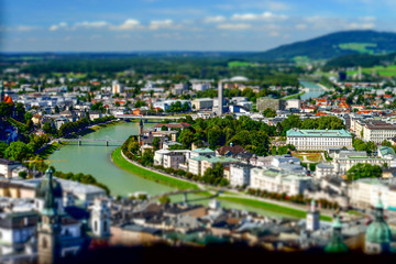 Tilt-shift aerial view to Salzburg, miniature effect