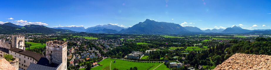 Roofs of Salzburg, aerial view, summer day