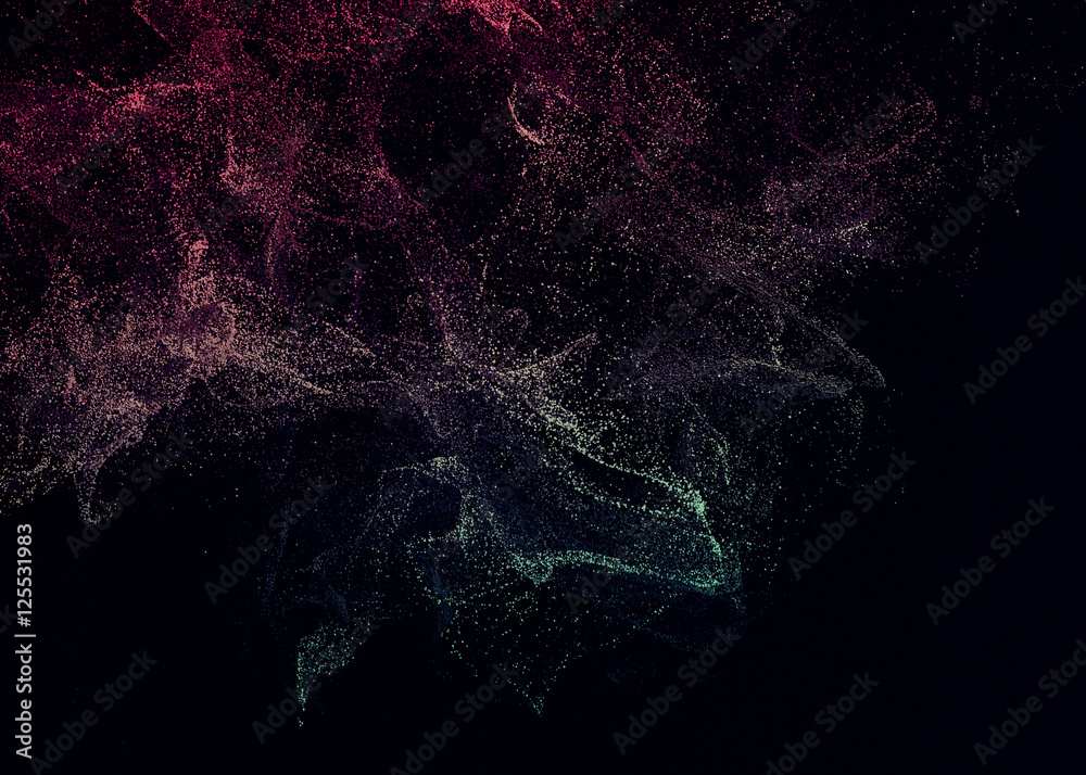 Poster abstract 3d rendering of chaotic particles. flying cubes in empty space. dynamic shape. futuristic b
