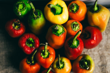 Colorful bell peppers. The view from the top