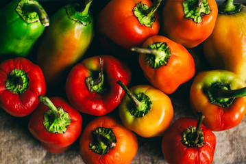 Colorful bell peppers. The view from the top