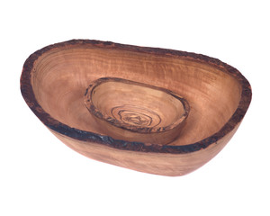 Olive wood wavy rim small bowl isolated on white background