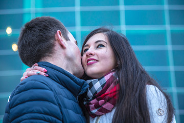 Young girl kiss the boy