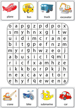 Logic game for learning English. Find the hidden words by vertic