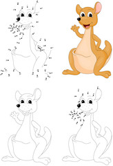 Cartoon kangaroo. Coloring book and dot to dot game for kids