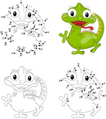 Cartoon iguana. Coloring book and dot to dot game for kids