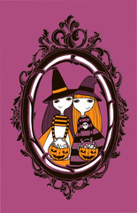 Halloween vector illustration with witches.