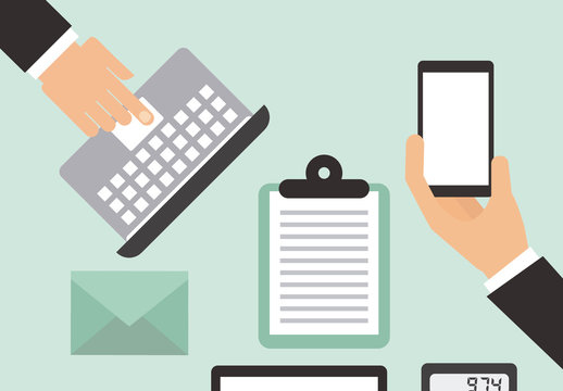 Pastel Flat Office Workspace with Digital Devices Illustration