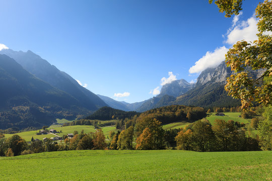 Mountain panorama near Ramsau Berchtesgaden Bavaria in early fal
