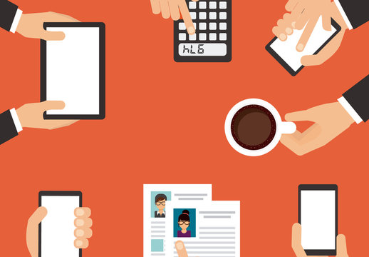 Flat Style Busy Conference Table Illustration 1