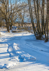 Small river in winter. Kaluga region, Russia