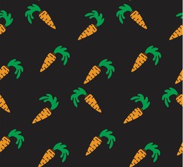 Seamless bright background. Orange carrots on a black background
