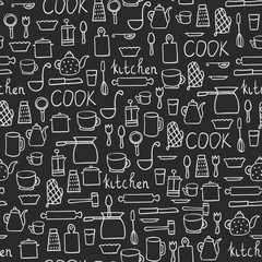 Doodles seamless pattern vector set.