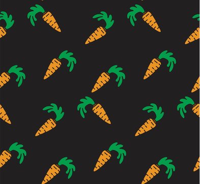 Seamless bright background. Orange carrots on a black background
