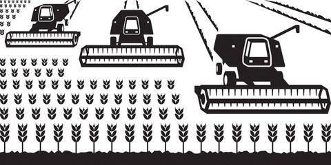 Combine harvesters gathering wheat - vector illustrator