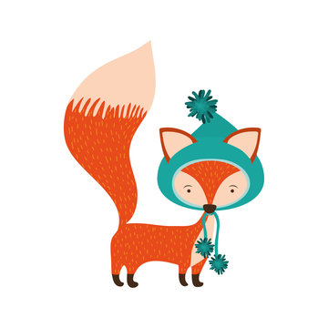 fox with hat cartoon icon. Merry Christmas season decoration figure theme. Isolated design. Vector illustration