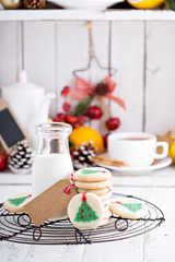 Christmas tree cookies with milk