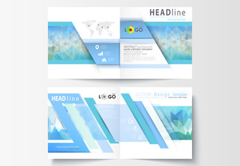 Square Brochure Layout with Cool Tone Geometric Design Element 1