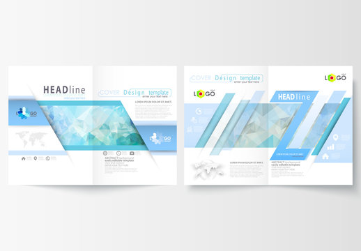 A4 Brochure Layout with Cool Tone Geometric Design Element 1