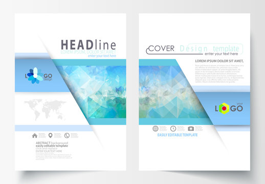 A4 Brochure Layout with Cool Tone Geometric Design Element 3