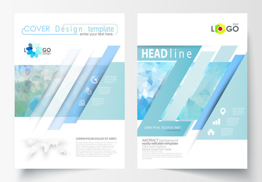 A4 Brochure Layout with Cool Tone Geometric Design Element 4