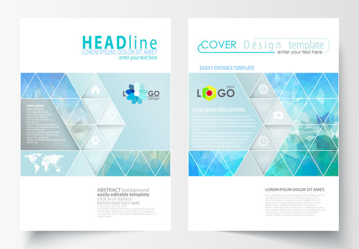 A4 Brochure Layout with Cool Tone Geometric Design Element 5