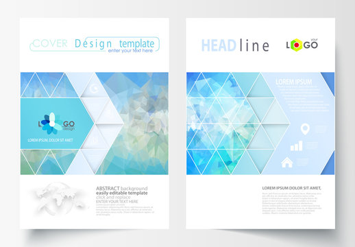 A4 Brochure Layout with Cool Tone Geometric Design Element 6